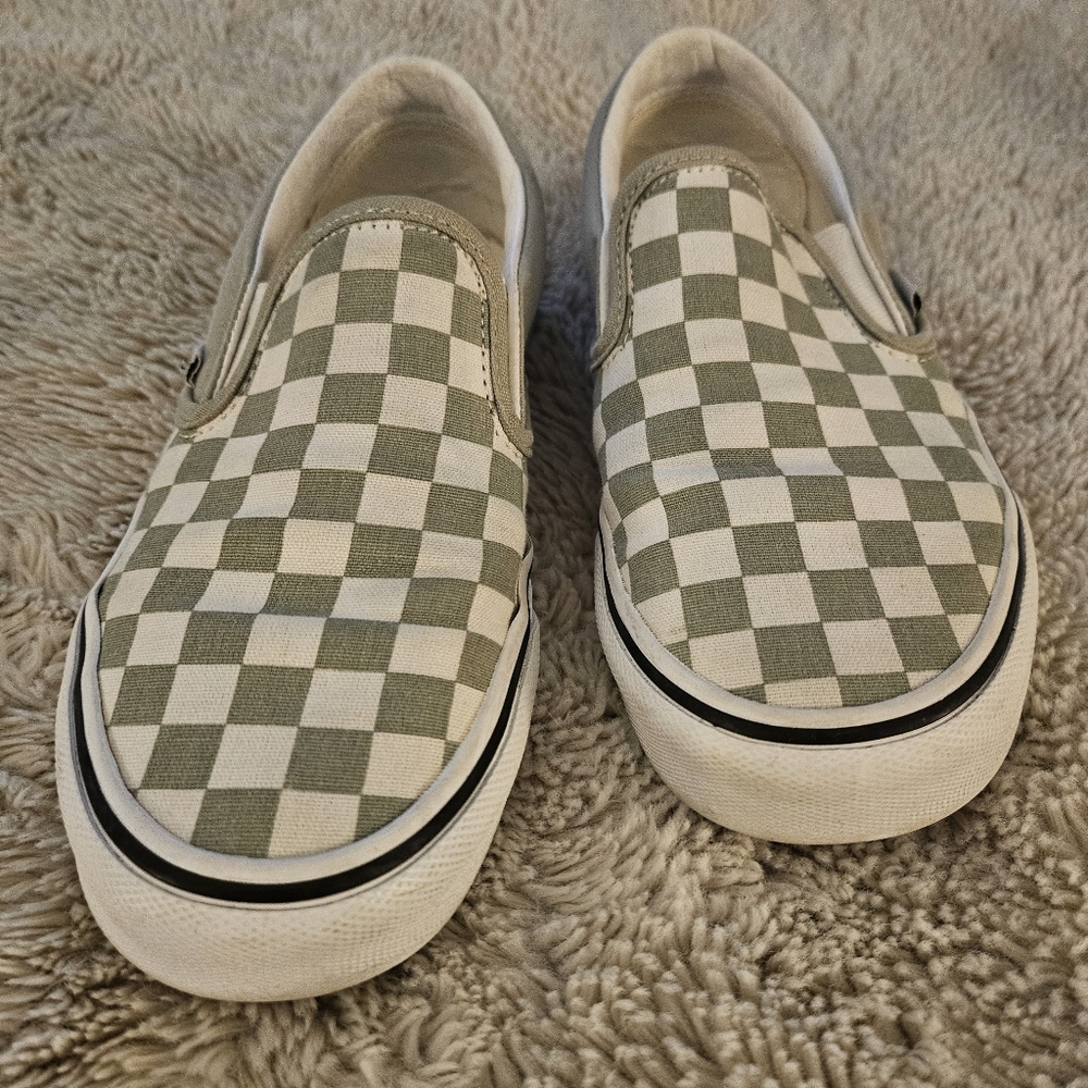 Vans Green and White Sneakers Slip-On Canvas